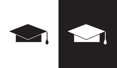 Fototapete - Graduation hat cap line art icon vector on black and white background. eps10