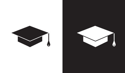Fototapete - Graduation hat cap line art icon vector on black and white background. eps10