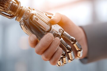 Poster - handshake between a human and a robot, symbolizing collaboration and the future, emphasizing technol
