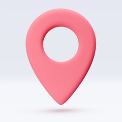Poster - Red location pointer, placemark, marker of map, navigation pin sign. 3d GPS icon with shadow. Sign for searching on map direction. Vector render illustration isolated on white background