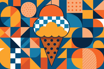 Poster - Geometric ice cream cone with abstract patterns in vibrant colors for art and design projects