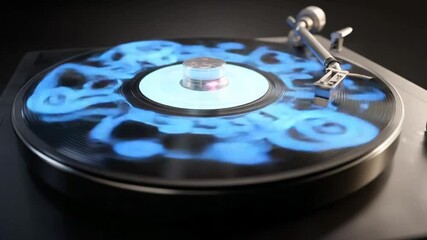 Poster - vinyl record player with holographic label spinning in a studio generative ai