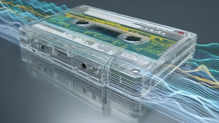 Poster - Musical Cassette With Colorful Sound Waves Flowing Around It Generative AI