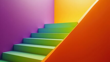 Poster - Colorful stairs ascending in vibrant room.