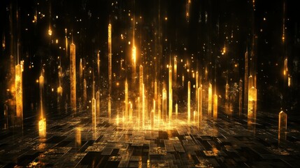 Poster - Business analysis in digital art dynamic golden candlestick chart