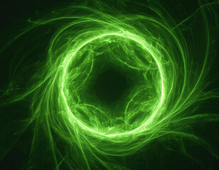 Wall Mural - abstract green lightning circle on dark backdrop. mysterious round electric shape. modern desgin.