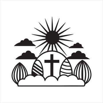 easter sunday silhouette vector art illustration