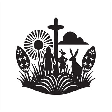easter sunday silhouette vector art illustration