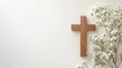© Mitchell - Christian cross with white flowers background for easter and religious themes stock photo image design