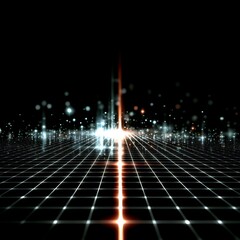 Leinwandbilder - Abstract Light Grid: Sci-Fi Landscape with Glowing Horizon and Data Stream Visuals on Dark Background