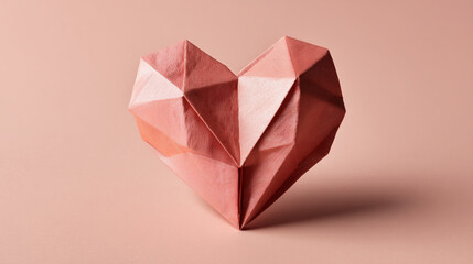 Poster - Geometric coral heart, textured paper, Valentine's Day concept,  minimal design, free space for text or logo