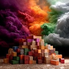 Poster - Global Trade Dreams: Stacked Shipping Containers Under a Kaleidoscopic Sky