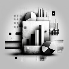 Aufkleber - Abstract Composition: Monochrome Data Visualization with Geometric Shapes and Textural Details 