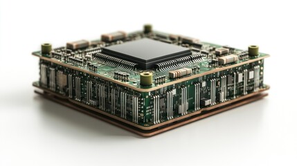 Poster - Stacked circuit boards with central processor.