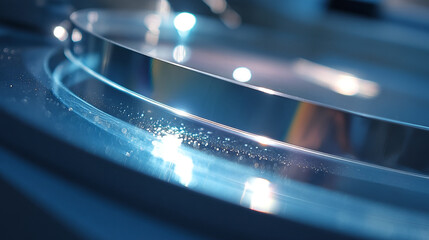 Poster - Close up of shiny metal rings with bokeh lights and water droplets in a blue toned environment