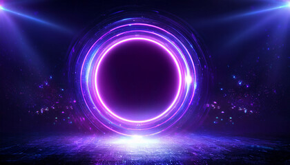 Aufkleber - Futuristic art of radiant purple neon ring with cyberpunk aesthetics, glowing in dark digital void.