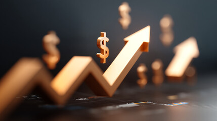 Poster - Golden dollar sign and upward trending arrow indicating financial growth and market success shown clearly