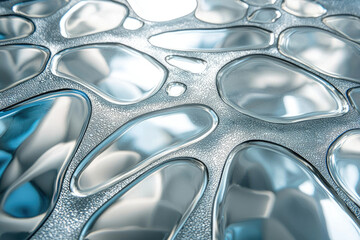 Poster - Abstract close-up of silver liquid drops on a textured surface, creating a cool and reflective pattern.