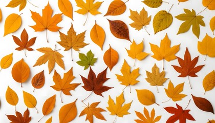 Poster - Autumn Leaves Floating Lightly, Colorful Fall Season. Gentle Movement In Nature. Warm Nostalgic Feelings, A Simple Backdrop. Beautiful Orange And Yellow Tones.