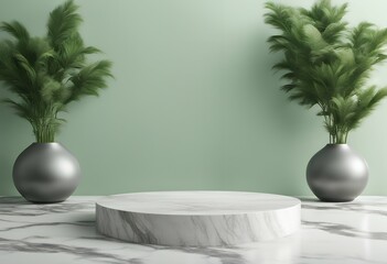 Aufkleber - marble stone abstract plant stage stand render leaf scene pedestal 3d white mockup product podium summer green background art platform display presentation rock floor three-dimensional mountain