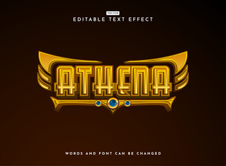 Fototapete - golden luxury athena with wing badge frame fantasy game logo 3d text effect