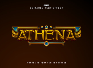 Fototapete - golden ancient medieval athena with gold diamond wing frame border fantasy game logo 3d text effect