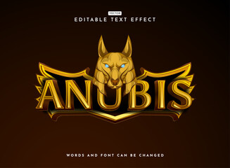 Fototapete - golden ancient anubis with wing frame badge fantasy game logo 3d text effect