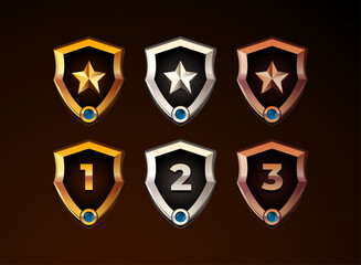 Wall Mural - 3d game icon star shield frame with gold, silver, bronze rank badge