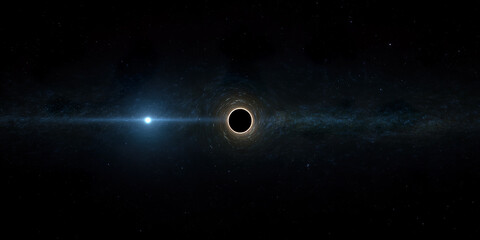 Wall Mural - neutron star and black hole: cosmic collision, gravitational dance, space phenomena art, extreme phy