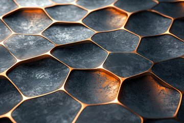 Poster - A textured surface featuring dark, organic polygons edged with golden lines, giving a luxurious, modern aesthetic.