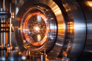 Poster - Scientific equipment using advanced optics for quantum research in a modern laboratory setting