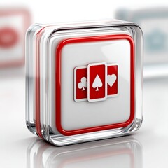Aufkleber - Playing Card Symbols Encased in Modern Cube: Clubs, Spades, Hearts Rendered with Glossy Red and White Accents