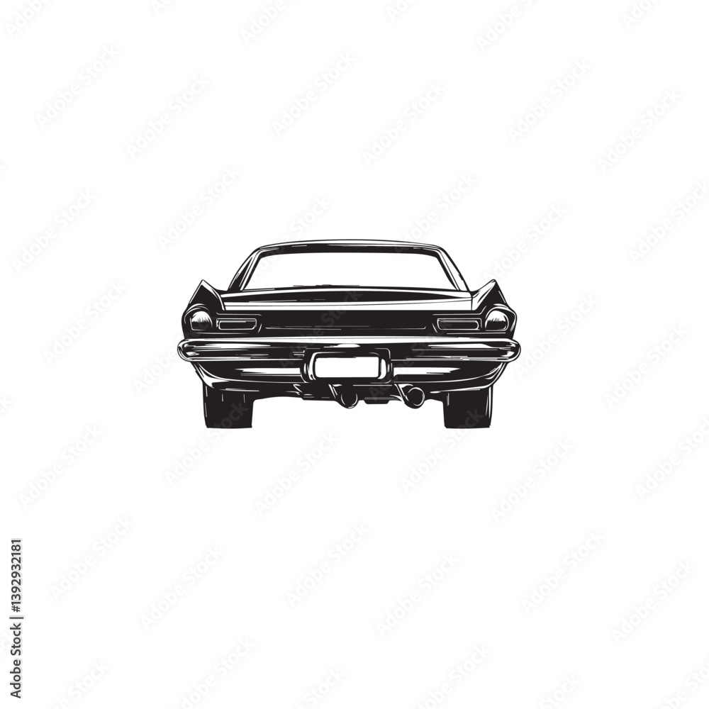 Car Rear Vector Image image of the bottom of the car, rear view, vector, black and white ...