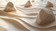 © jambulart - Rocks on sand with wave pattern in a neutral color palette.