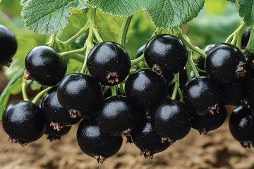 Poster - Fresh blackcurrants growing in a lush garden during the summer season