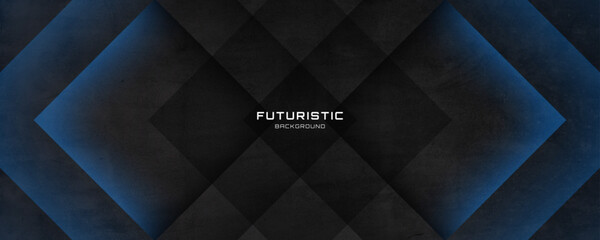 Poster - black blue rough grunge abstract background overlap layer on dark space with polygon effect decorati