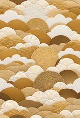 Poster - Japanese Golden Texture Background. Elegant Golden Patterns For Design. Warm Tones Create Depth. Geometric Motifs Like Stars. Tranquil Classic Art.