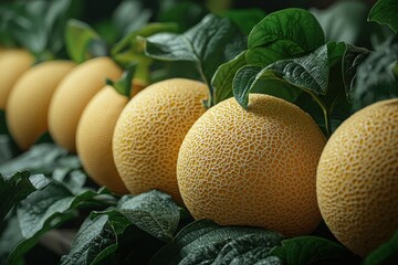 Poster - Fresh melons displayed in a local marketplace during early morning hours on a vibrant summer day