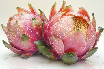 Poster - Freshly harvested dragon fruit with water droplets resting on a smooth surface