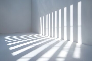 Fototapete - Cut light strips create striking shadows on clean white surface in modern art setting
