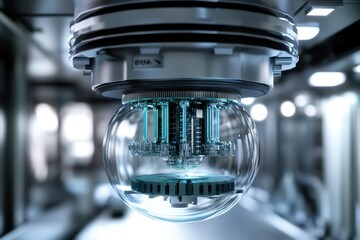 Poster - Advanced technology showcases a transparent spherical device in a modern laboratory