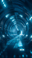 Fototapete - Futuristic tunnel journey digital landscape 3d animation sci-fi environment dynamic perspective virtual reality experience