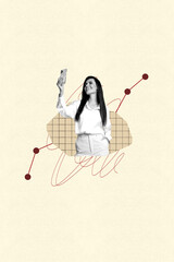 Aufkleber - Poster collage of person having data graph go up on pastel yellow background