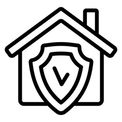 Fototapete - House with shield line icon,defense against viruses concept. Vector graphics. Checkmark emblem house sign on white background, style mobile or design.
