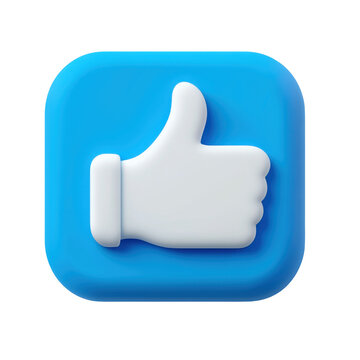 White thumbs up icon on blue background like symbol social media approval positive feedback ui design element, 3d render illustration