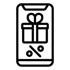 Poster - Smartphone with discount gift box line icon, store discounts concept. Vector graphics. Phone shopping app, online shop sign on white background, style mobile or design.