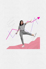 Poster - Trend poster collage of young girl dance enjoy success on white color background with arrows