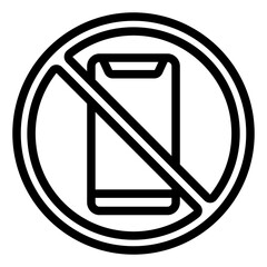 Poster - Phone call ban line icon, exhibition concept. Vector graphics. Smartphone prohibited sign on white background, style mobile or design.