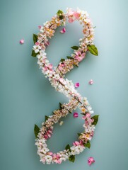 Poster - Blooming flowers and leaves form a double helix DNA strand representing organic evolution in a vibrant display