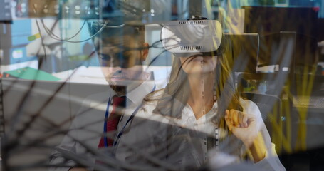 Poster - Virtual reality technology and data processing over business professionals in office
